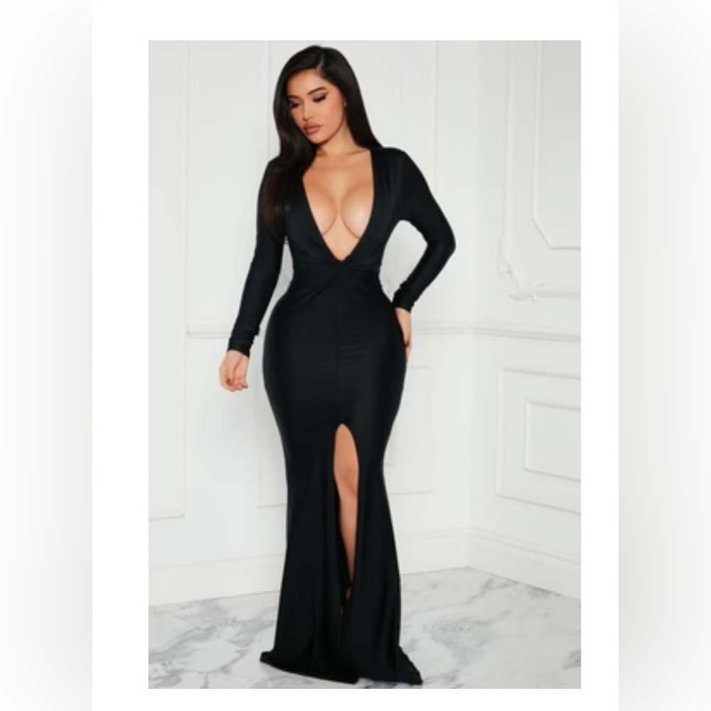 Deep V Black Maxi Dress